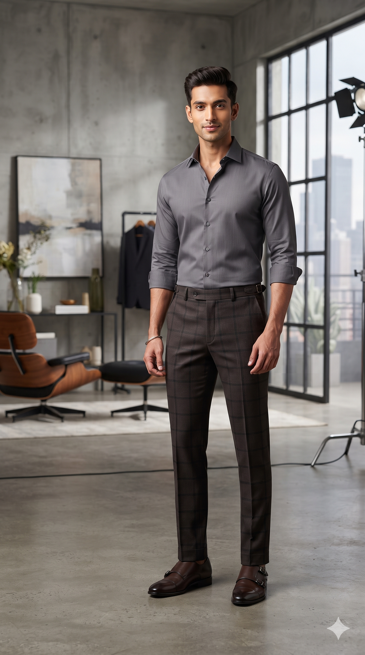 Trouser Fabric Canetti Italy Luxury TR Broad Check Colour Espresso Coffee Brown