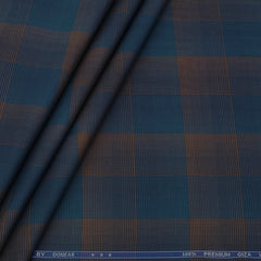 Shirt Fabric Donear LA Finish Premium Giza Cotton houndstooth check Colour Rust Brown N Teal Blue
