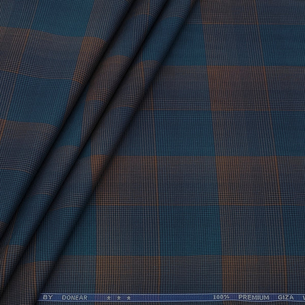 Shirt Fabric Donear LA Finish Premium Giza Cotton houndstooth check Colour Rust Brown N Teal Blue