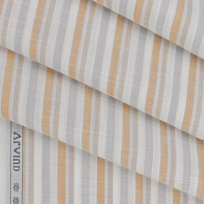 Shirt Fabric Arvind 100% Pure Cotton Multi Lining Colour Golden Brown, Blue