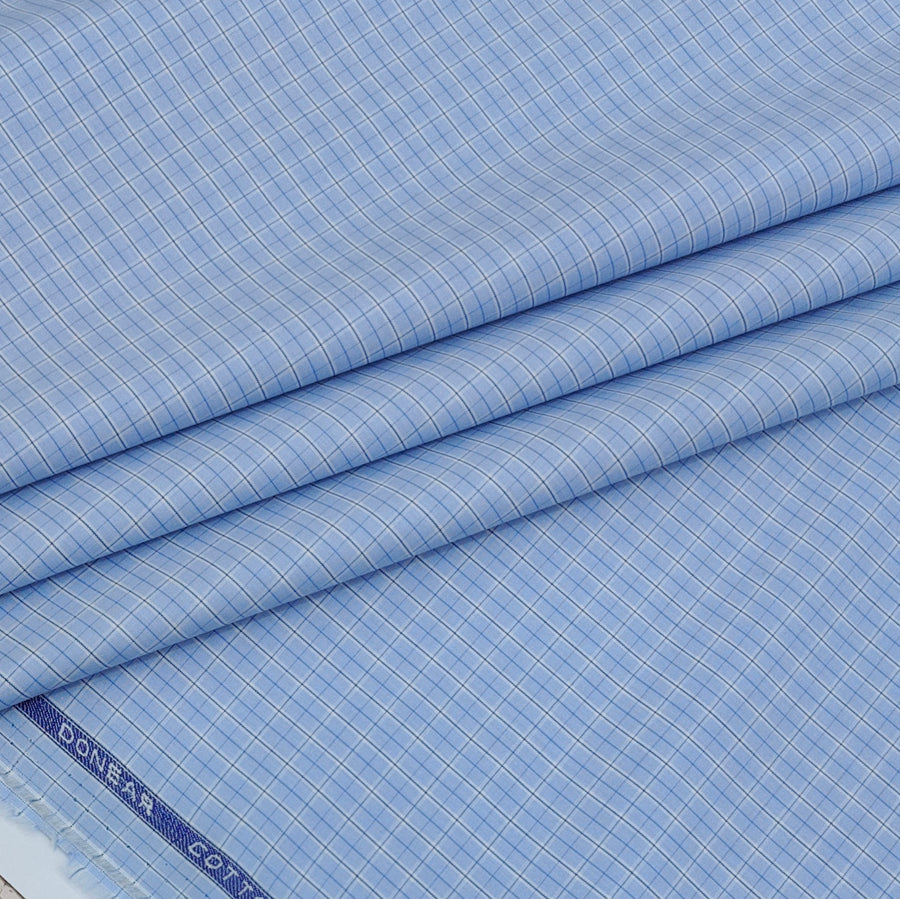 Shirt Fabric Donear Premium 100% Pure Cotton Windowpane Check Colour Blue