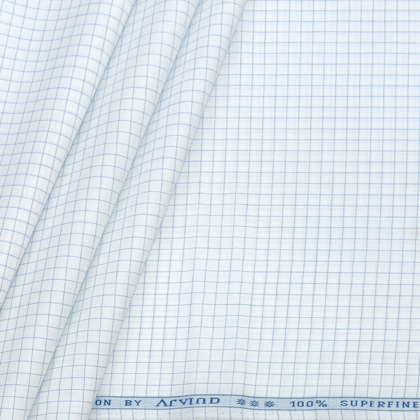 Shirt Fabric Arvind 100% Pure Cotton small check Colour  blue and l white
