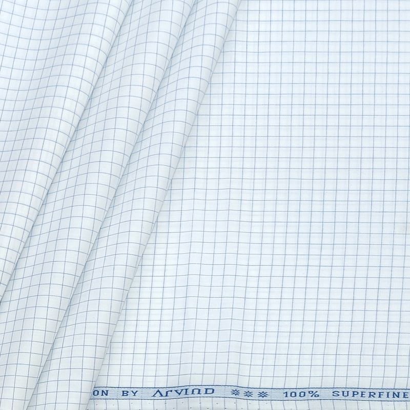 Shirt Fabric Arvind 100% Pure Cotton small check Colour  blue and l white