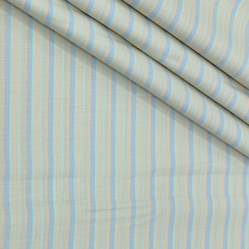 Shirt Fabric Arvind 100% Pure Cotton Vertical Stripes Colour Pale Green N Light Bluish Grey