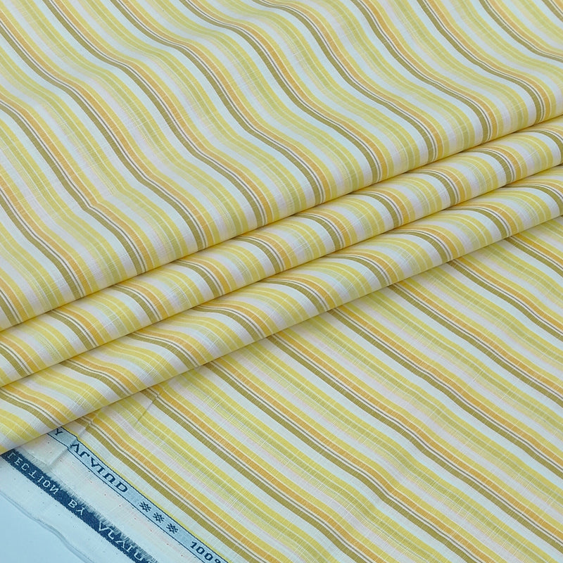 Shirt Fabric Arvind 100% Pure Cotton Candy Stripes Colour Butte Yellow N White