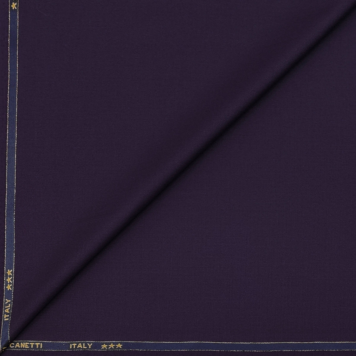 Trouser Fabric Canetti Italy Merino 100s Wool Blend Stretchable Plain Colour Matte Purple