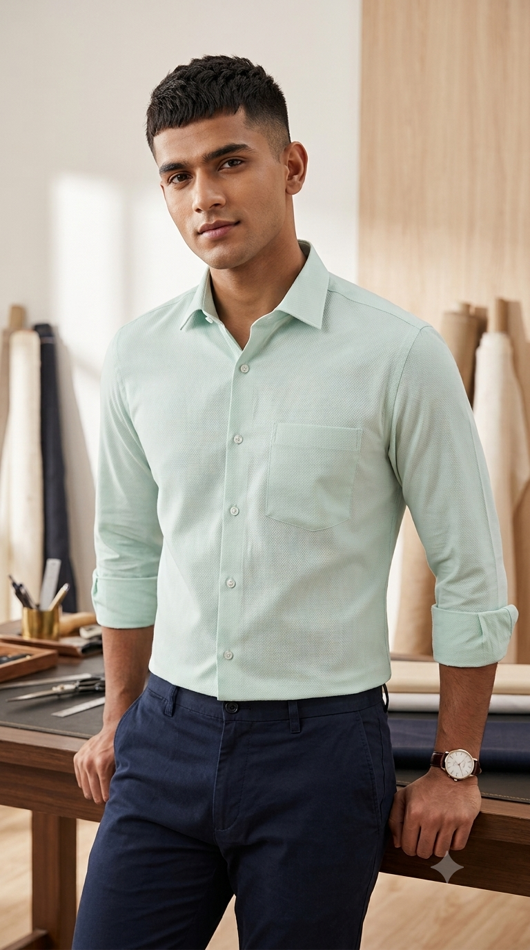 Shirt Fabric Raymond Chairman Super 2/170s Count Giza Cotton Weave Jacquard Colour Pistachio Green