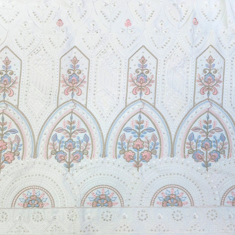 Kurta Fabric ManTire Designer Silk Lucknowi Chikankari Embroidery Colour Pink N White