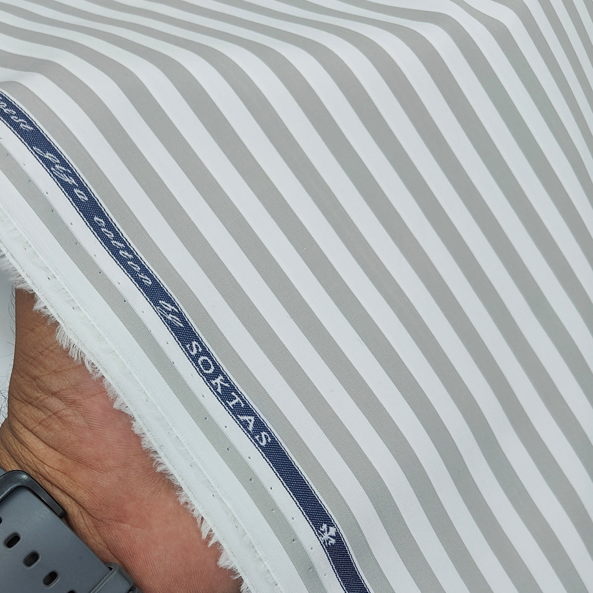 Shirt Fabric Soktas 140/2 Giza Cotton Bengal Stripe Colour Grey N White