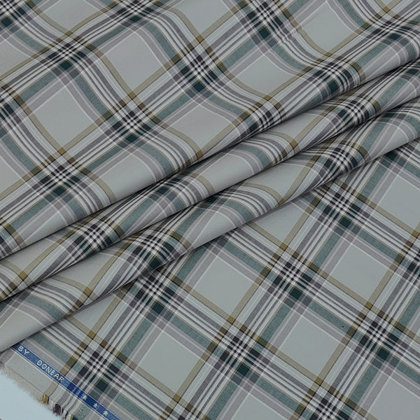 Shirt Fabric Donear LA Finish Premium Giza Cotton Tartan Check Colour Beige N Ash Brown