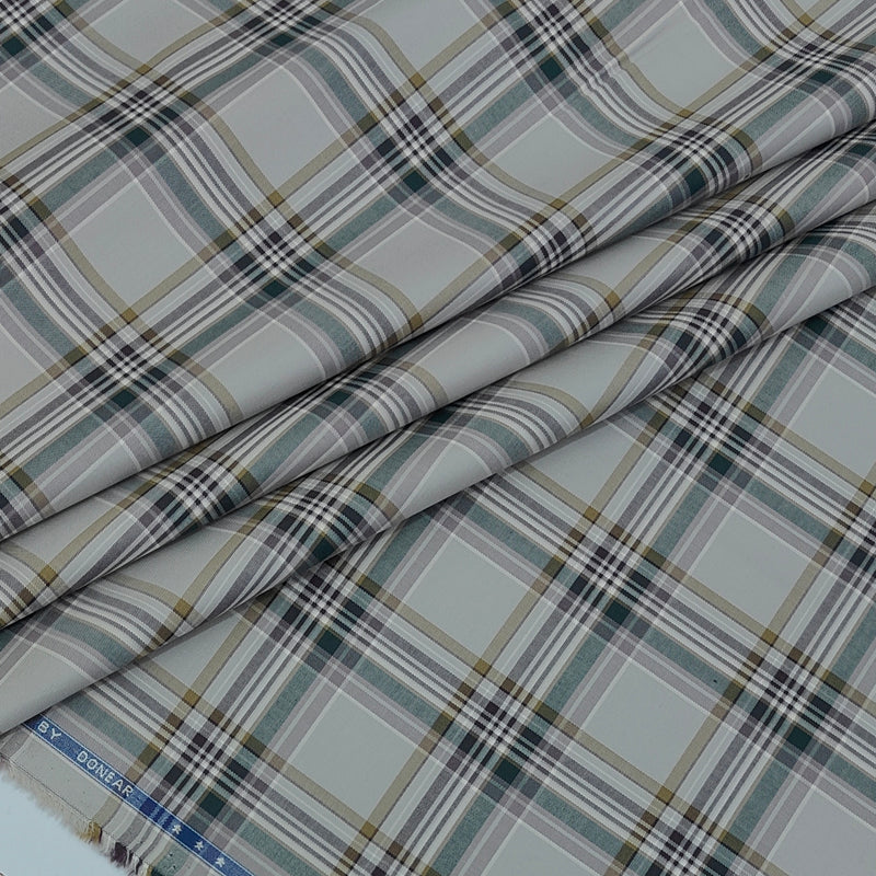Shirt Fabric Donear LA Finish Premium Giza Cotton Tartan Check Colour Beige N Ash Brown