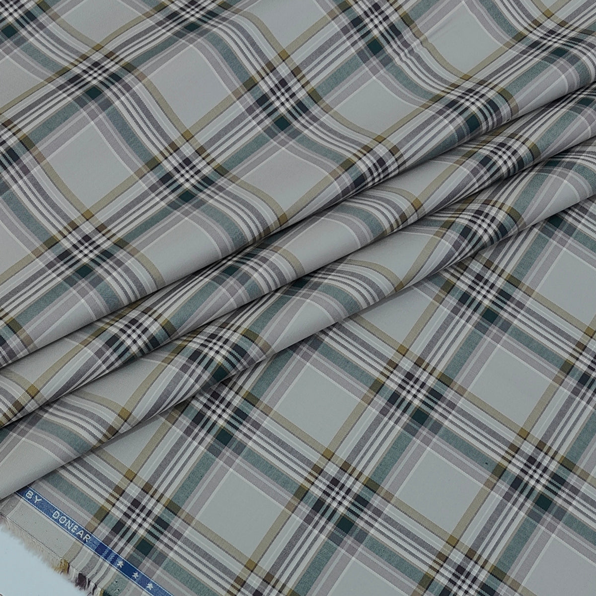 Shirt Fabric Donear LA Finish Premium Giza Cotton Tartan Check Colour Beige N Ash Brown