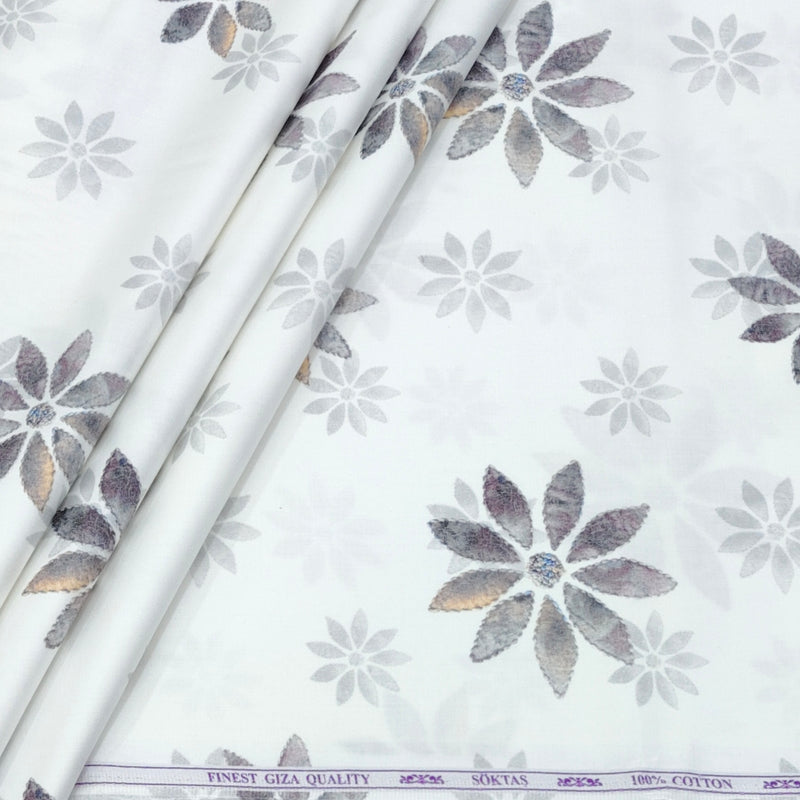 Shirt Fabric Soktas Finest 60s Giza Cotton Digital Print Colour White