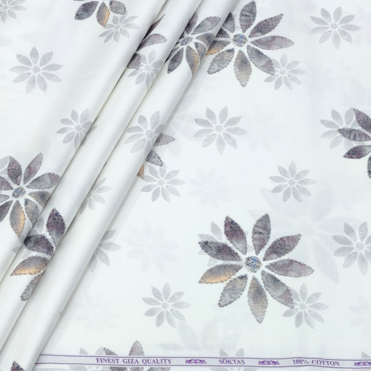 Shirt Fabric Soktas Finest 60s Giza Cotton Digital Print Colour White
