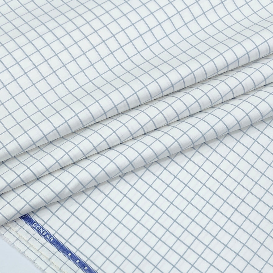 Shirt Fabric Donear LA Finish Premium Giza Cotton Windowpane Check Colour Grey N White