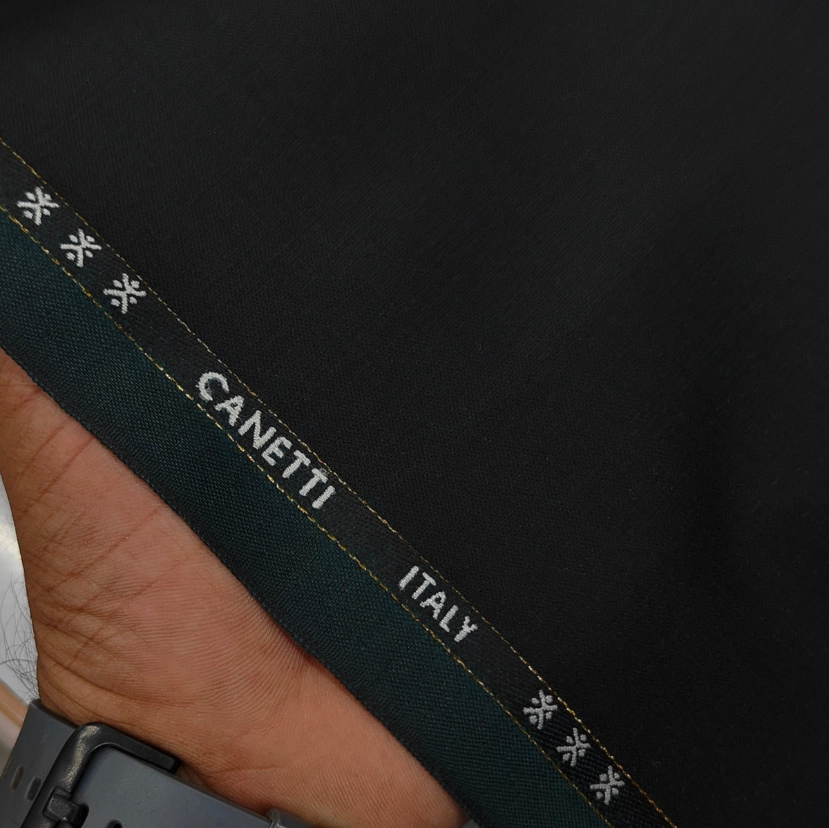Trouser Fabric Canetti Italy Merino 100s Wool Blend Plain Colour Black