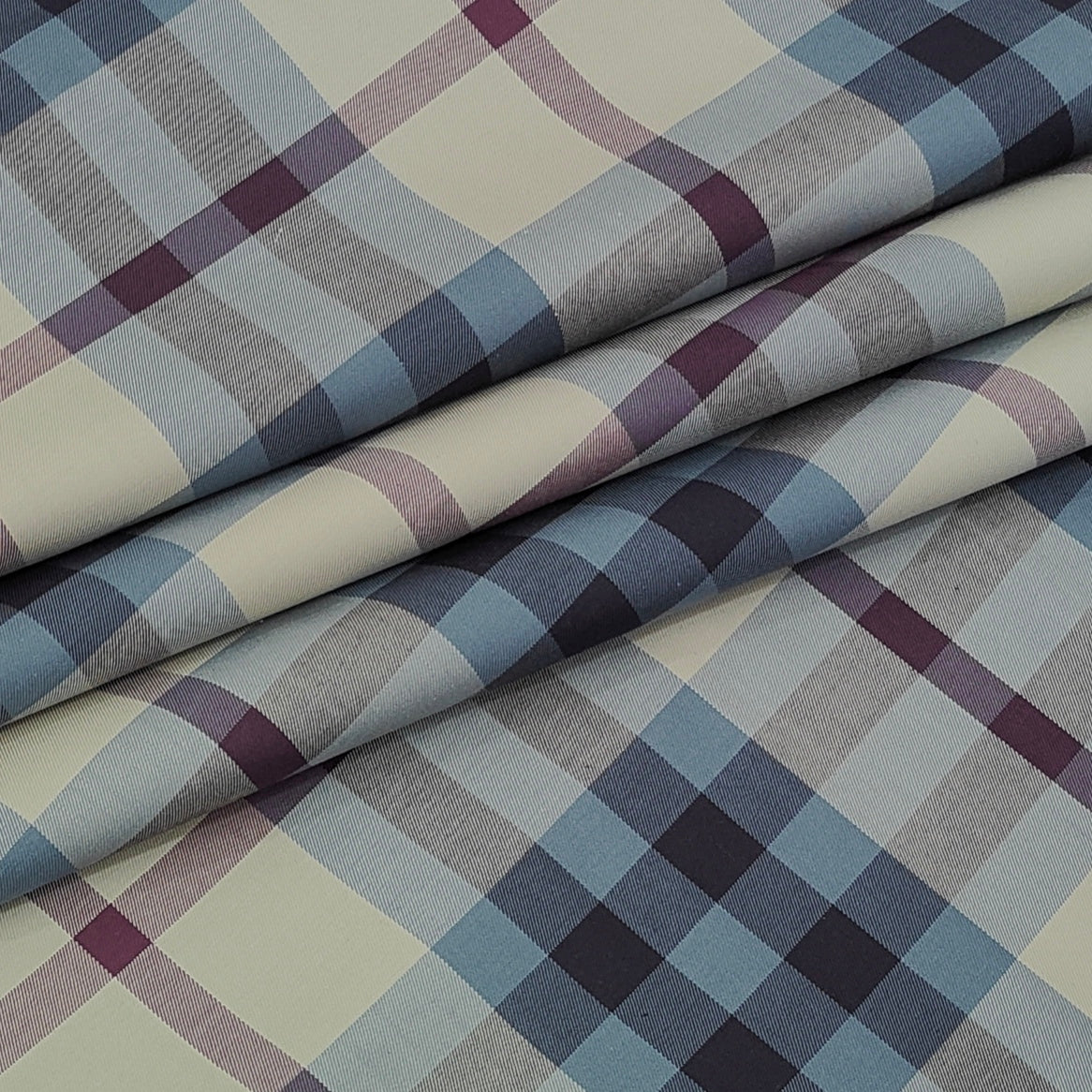Shirt Fabric Donear LA Finish Premium Giza Cotton Tartan Check Colour Slate Blue, Maroon N Beige
