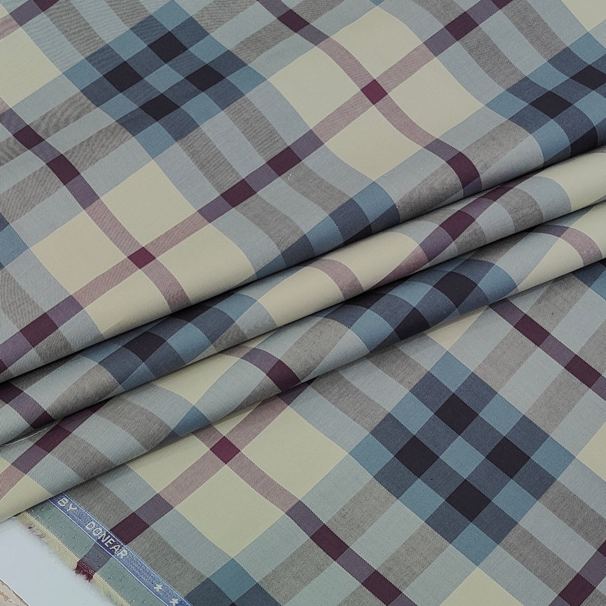 Shirt Fabric Donear LA Finish Premium Giza Cotton Tartan Check Colour Slate Blue, Maroon N Beige