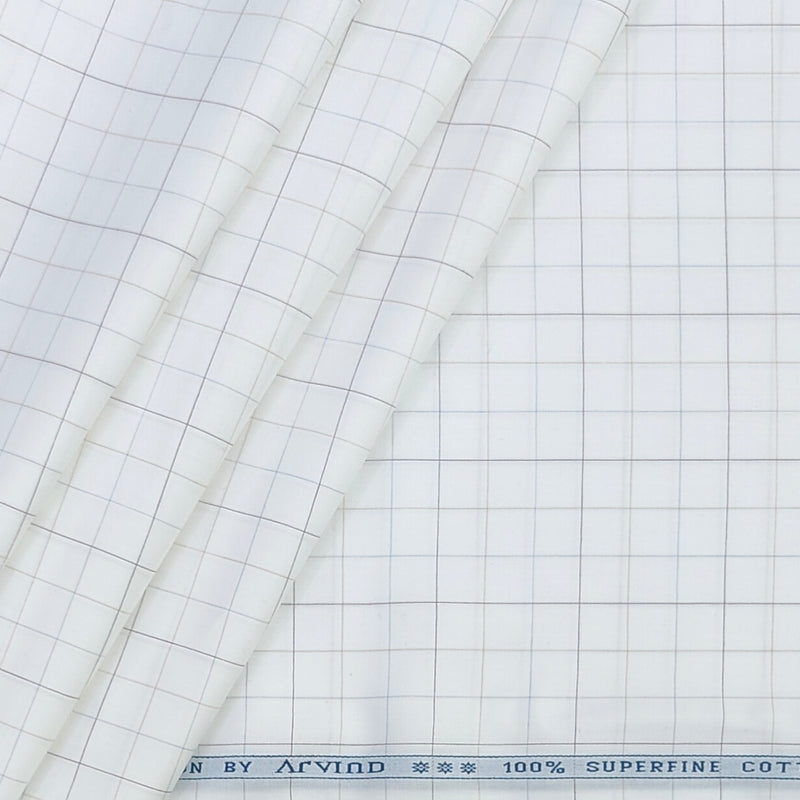 Shirt Fabric Arvind 100% Pure Cotton Mix check Colour white, Blue, Brown