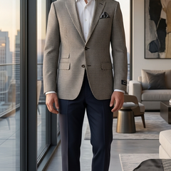 Tweed Blazer Fabric Reid N Taylor Houndstooth Colour Taupe N Natural Brown