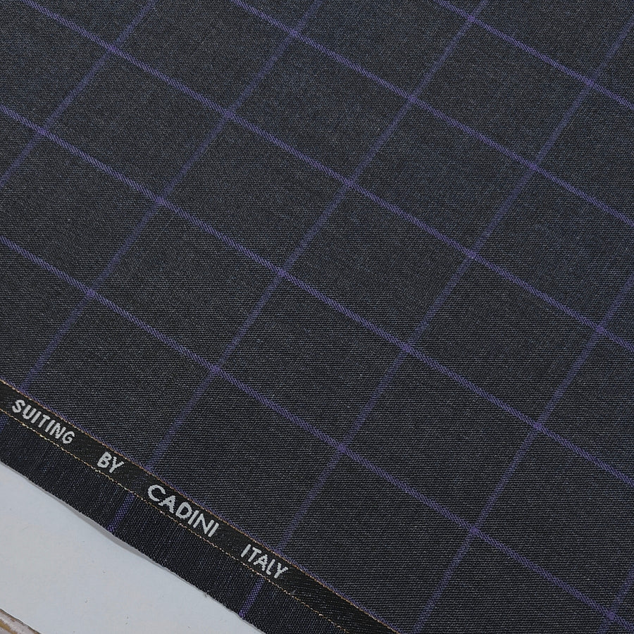 Trouser Fabric Canetti Italy Merino 90s Wool Blend Broad Check Colour Grey N Lavender