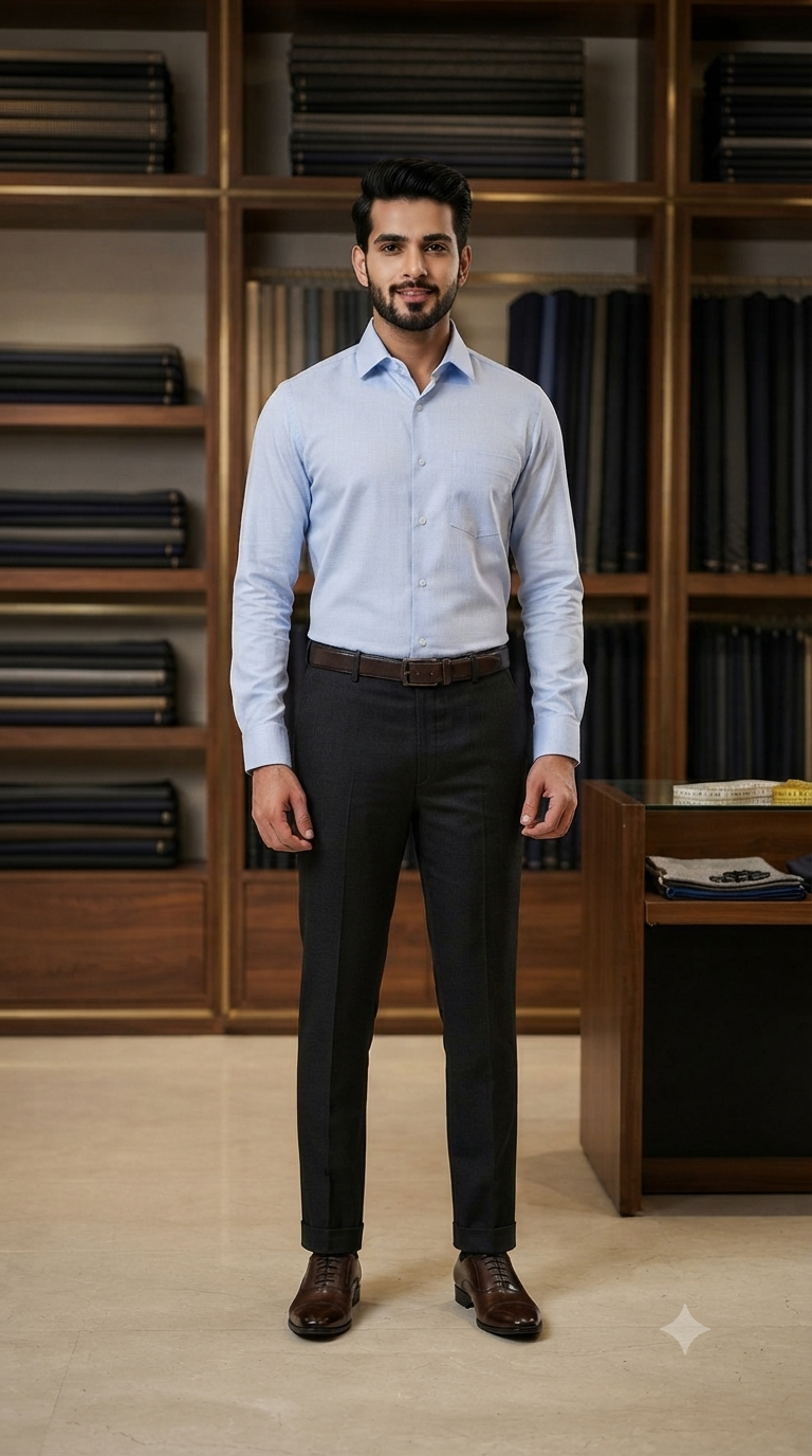 Combo Siyaram Check Black Trouser Fabric And Mantire Poly Cotton Light Blue Shirt Fabric