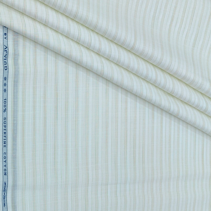 Shirt Fabric Arvind 100% Pure Cotton PinStripes Colour Light Green N Off White