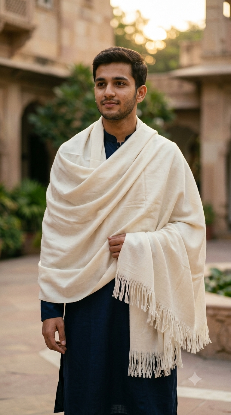 Raymond Woollen Shawl Lohi Shloak Colour Cream