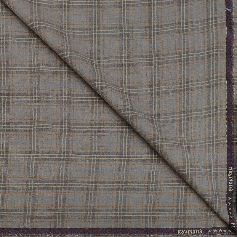Raymond Super 120s count 100% Wool Tweed Broad Check Blazer Fabric Colour Tan Brown