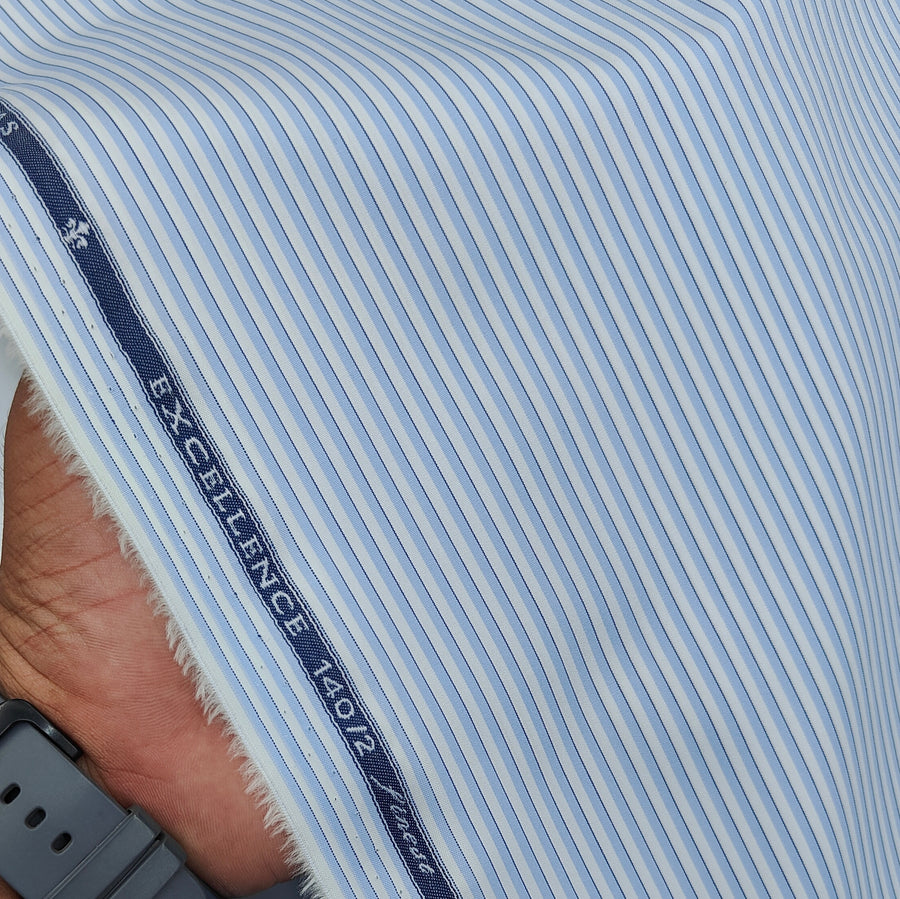Shirt Fabric Soktas 140/2 Giza Cotton PinStripe Colour Ice Blue