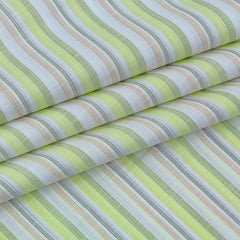 Shirt Fabric Arvind 100% Pure Cotton Multi Stripes Colour Lime Green N Off White