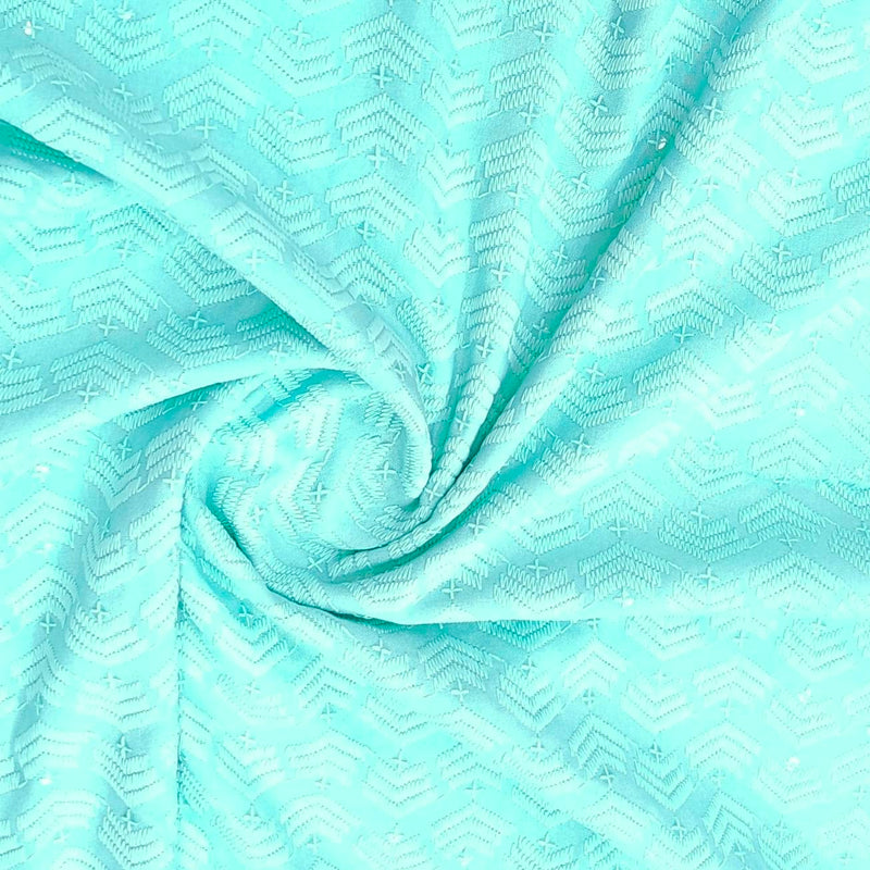 ManTire Men's Rayon Chikankari Lucknowi Sequins Work Turquoise Blue Kurta Fabric