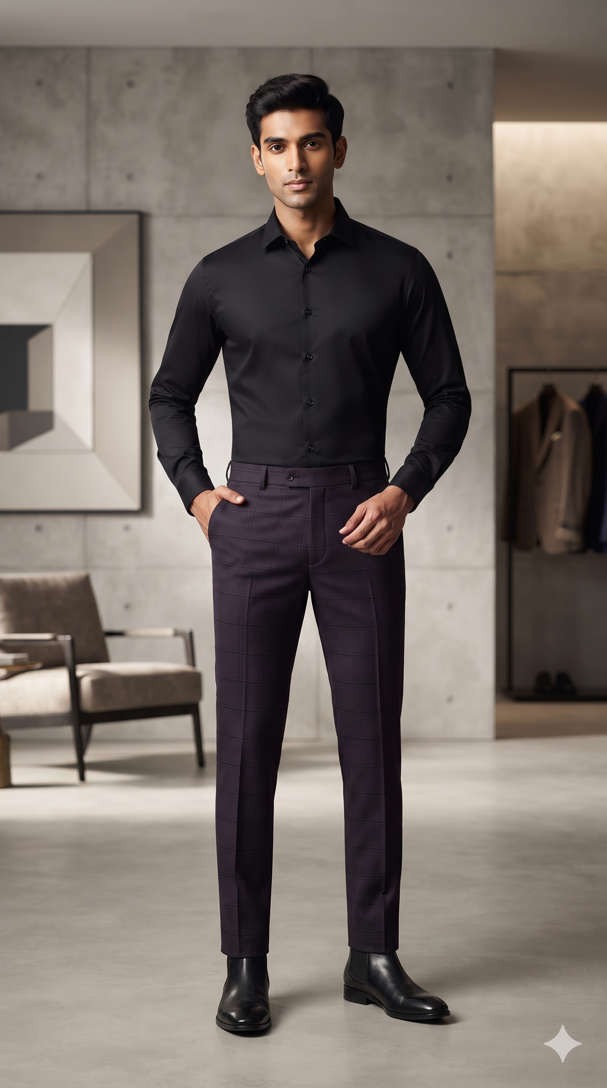 Trouser Fabric Canetti Italy Luxury TR Broad Check Colour Dark Wine