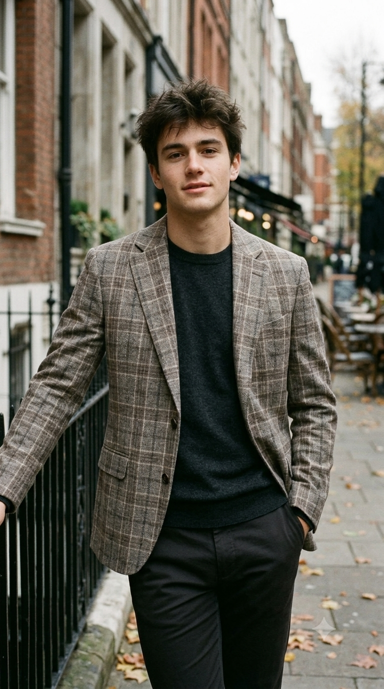 Blazer Fabric ManTire Italian Check Colour Dull Brown