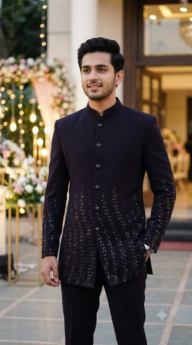 ManTire Premium Designer Blazer Fabric With Handwork Colour Dark Wine
