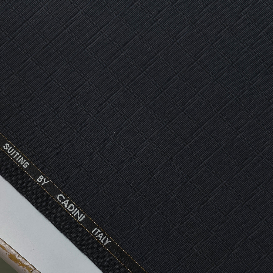 Trouser Fabric Canetti Italy Merino 100s Wool Blend Windowpane Check Colour Dark Grey