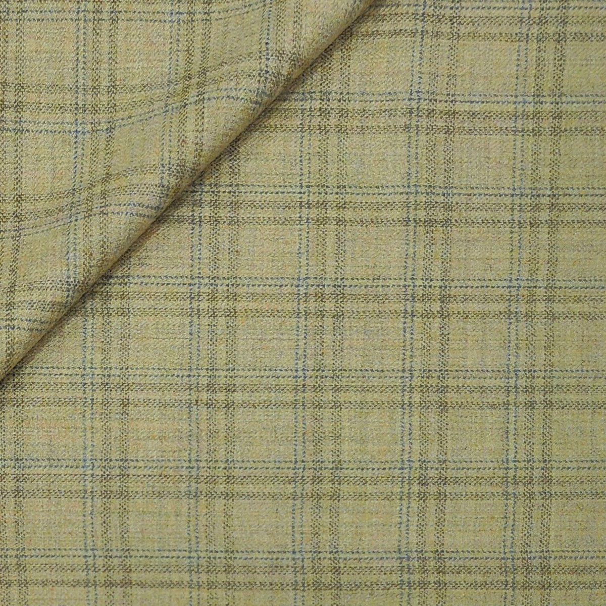 Tweed Blazer Fabric OCM Premium Wool Blended Fancy Grid Check Colour Light Yellow N Blue