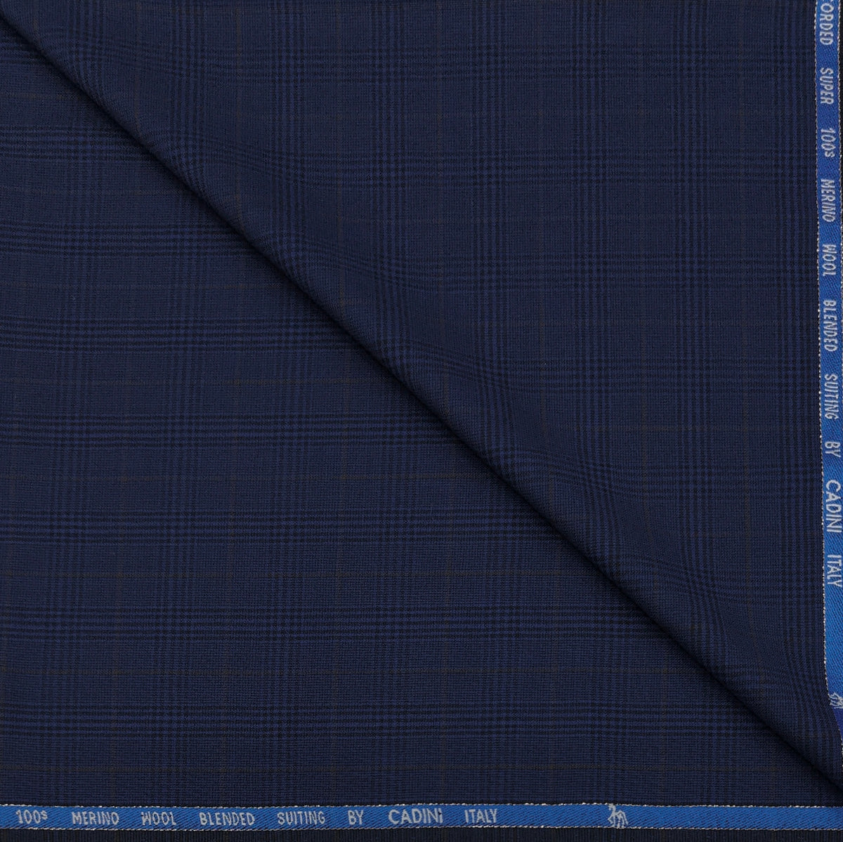 Trouser Fabric Canetti Italy Merino 100s Wool Blend Mild Check Colour Cobalt Blue