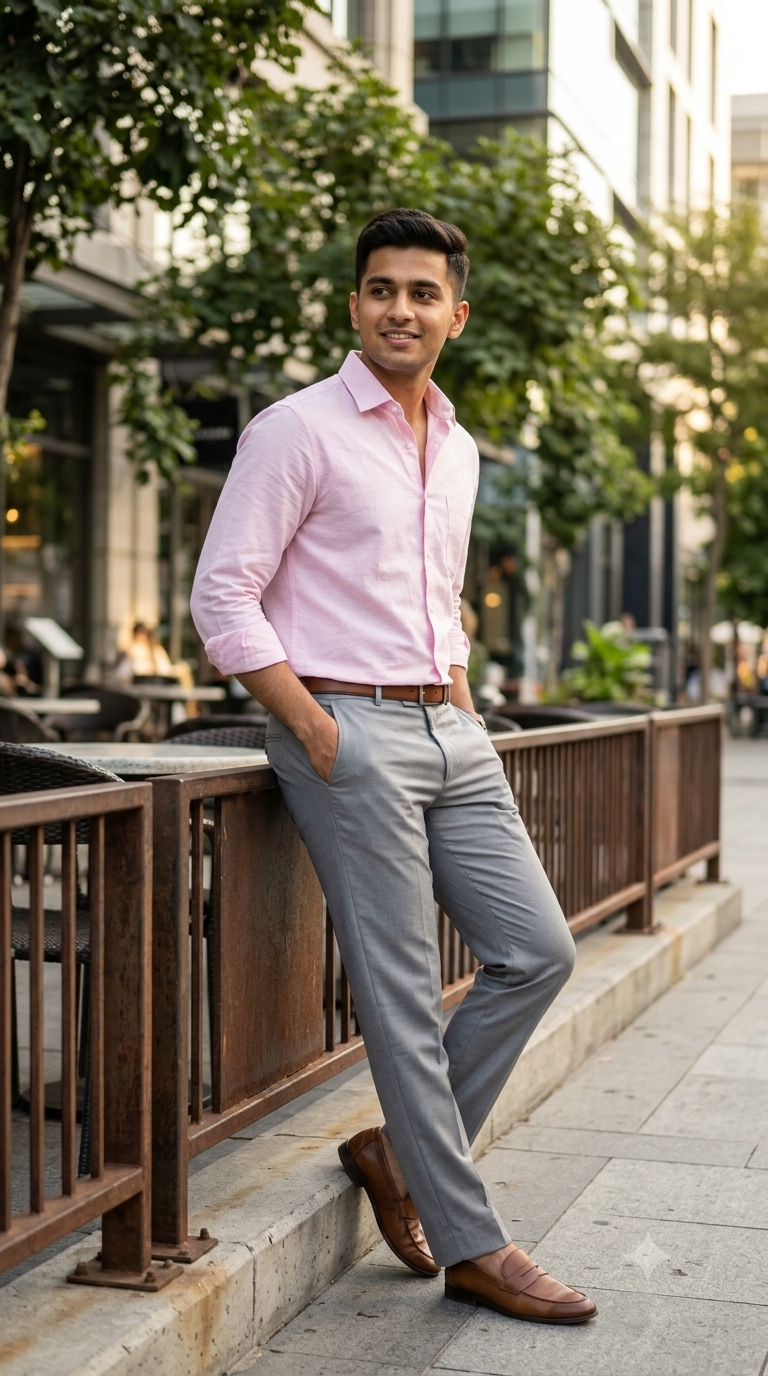 Combo Gwalior Silver Grey Matti Trouser Fabric And Pink Poly Cotton Shirt Fabric