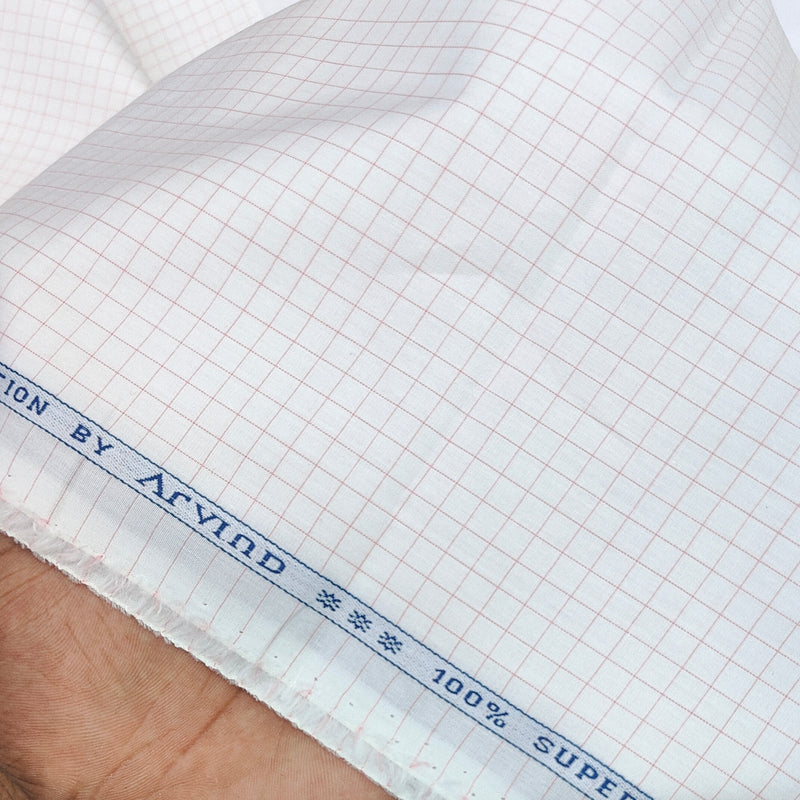 Shirt Fabric Arvind 100% Pure Cotton small check Colour  pink and Dull white
