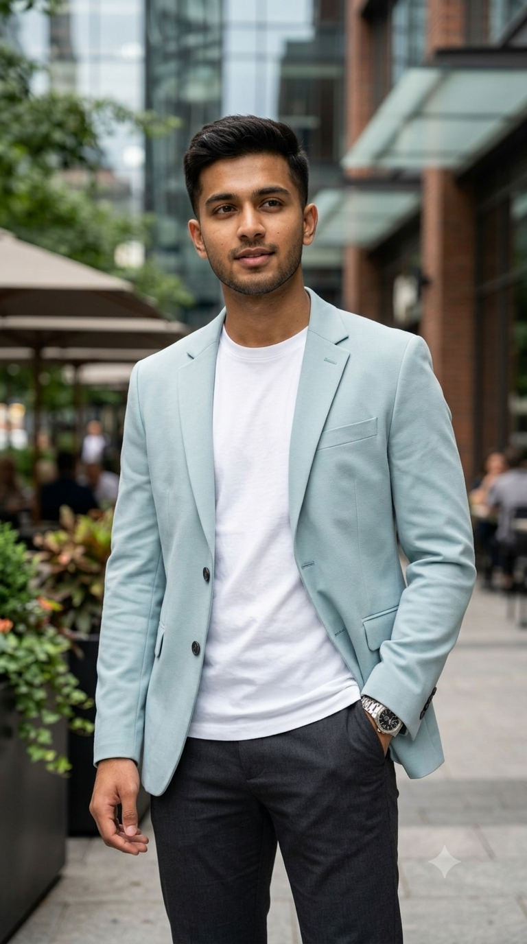 Blazer Fabric Graviera 4Way Stretchable Plain Colour Glacous Blue