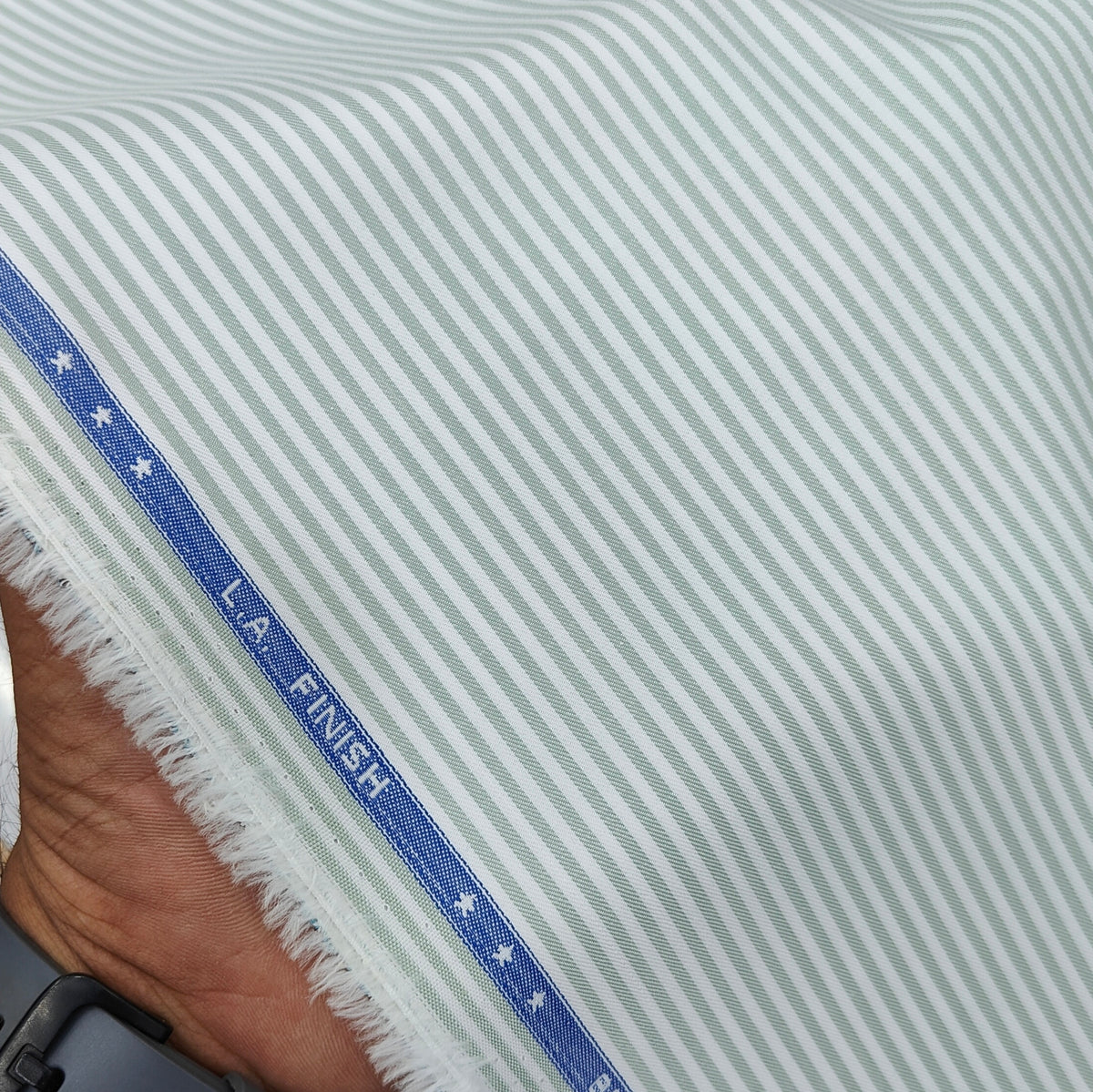 Shirt Fabric Donear LA Finish Premium Giza Cotton Pencil Stripes Colour Mint Green