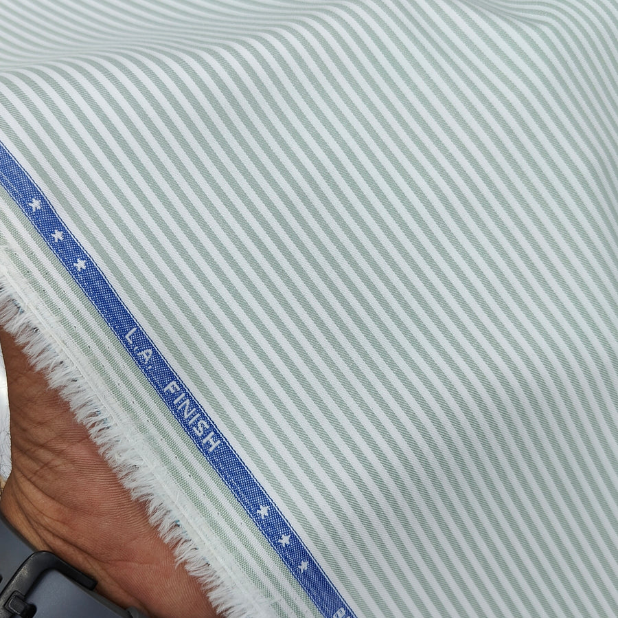 Shirt Fabric Donear LA Finish Premium Giza Cotton Pencil Stripes Colour Mint Green