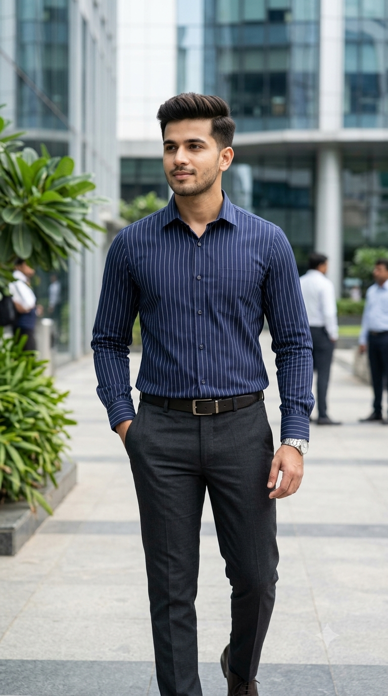 Shirt Fabric Donear Premium 100% Pure Cotton Fine Stripes Colour Dark Space Blue