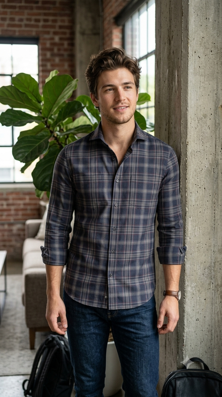 Shirt Fabric Donear LA Finish Premium Giza Cotton Tartan Check Colour Deep Purple N Red, Brown