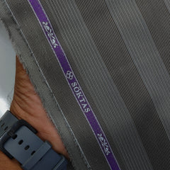 Shirt Fabric Soktas Finest 80s Giza Cotton Pencil Stripe Colour Mocha Brown N Grey