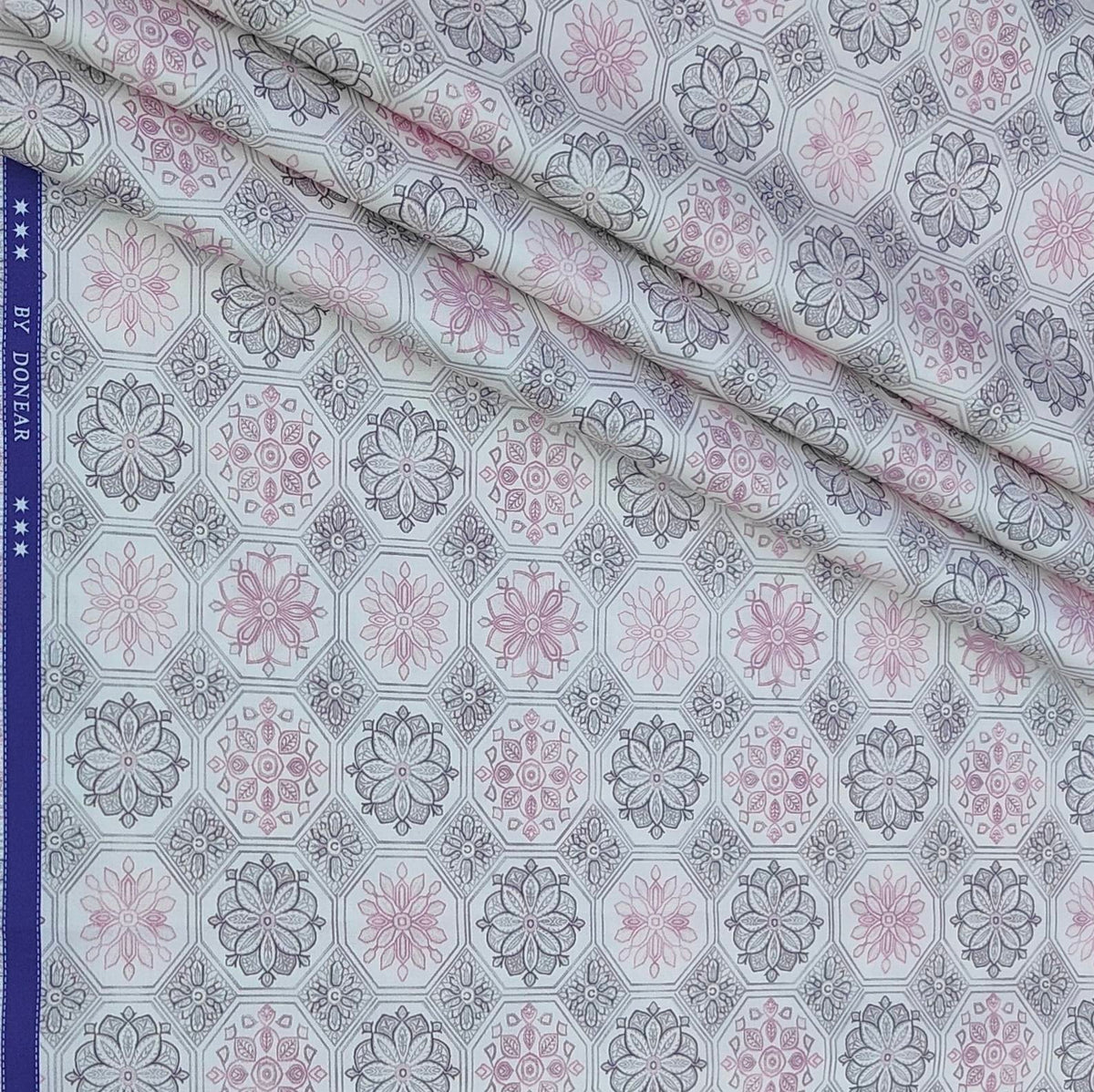 Combo Raymond Dark Blue Trouser Fabric And Donear Giza Cotton With LA Finish Light Pink Printed Shirt Fabric