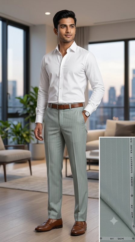 Trouser Fabric OCM Exotic Premium Super 150s Count 40% Merino Wool Lining Color Pistachio Green