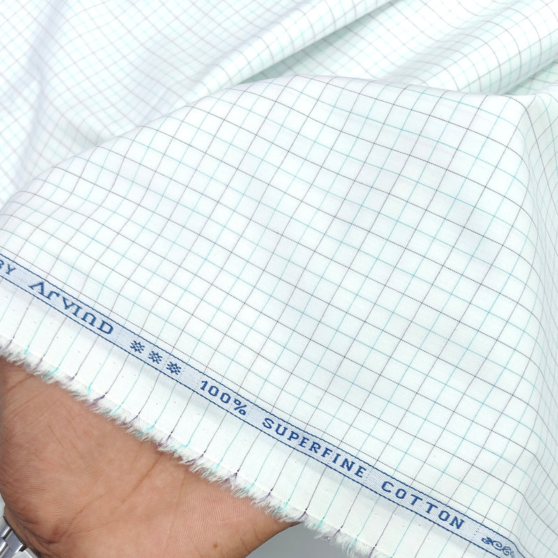 Shirt Fabric Arvind 100% Pure Cotton small Mix check Colour Black, firoji, white