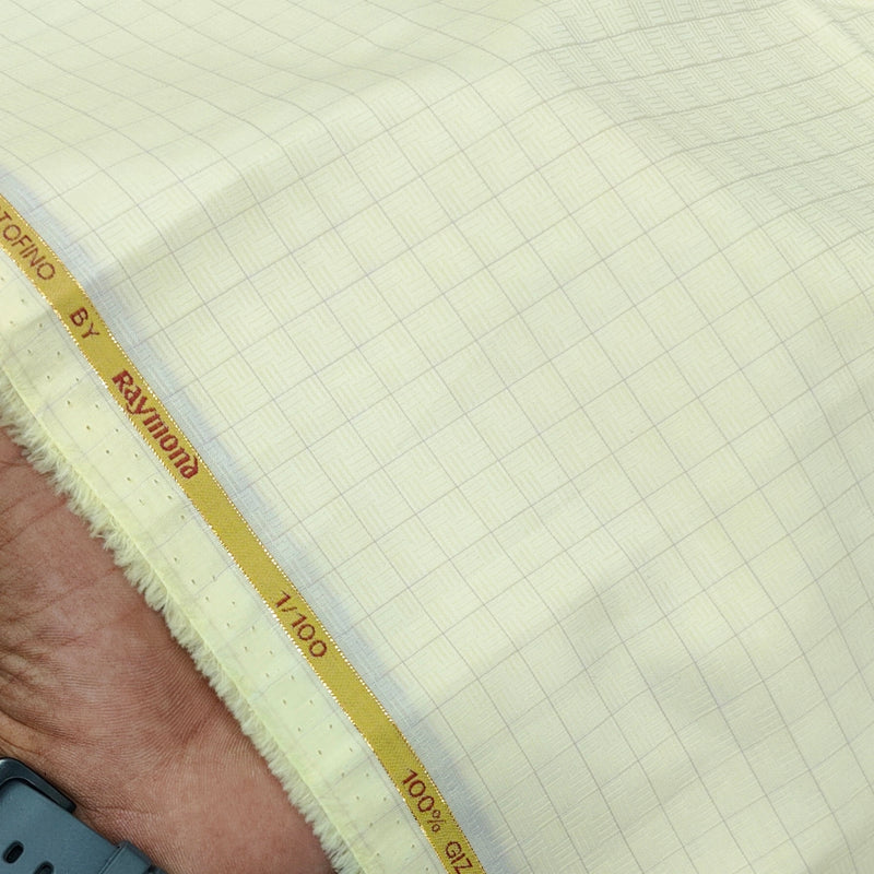 Shirt Fabric Raymond Portofino Super 1/100s Count Giza Cotton Graph Check Colour Pastel Yellow Cream